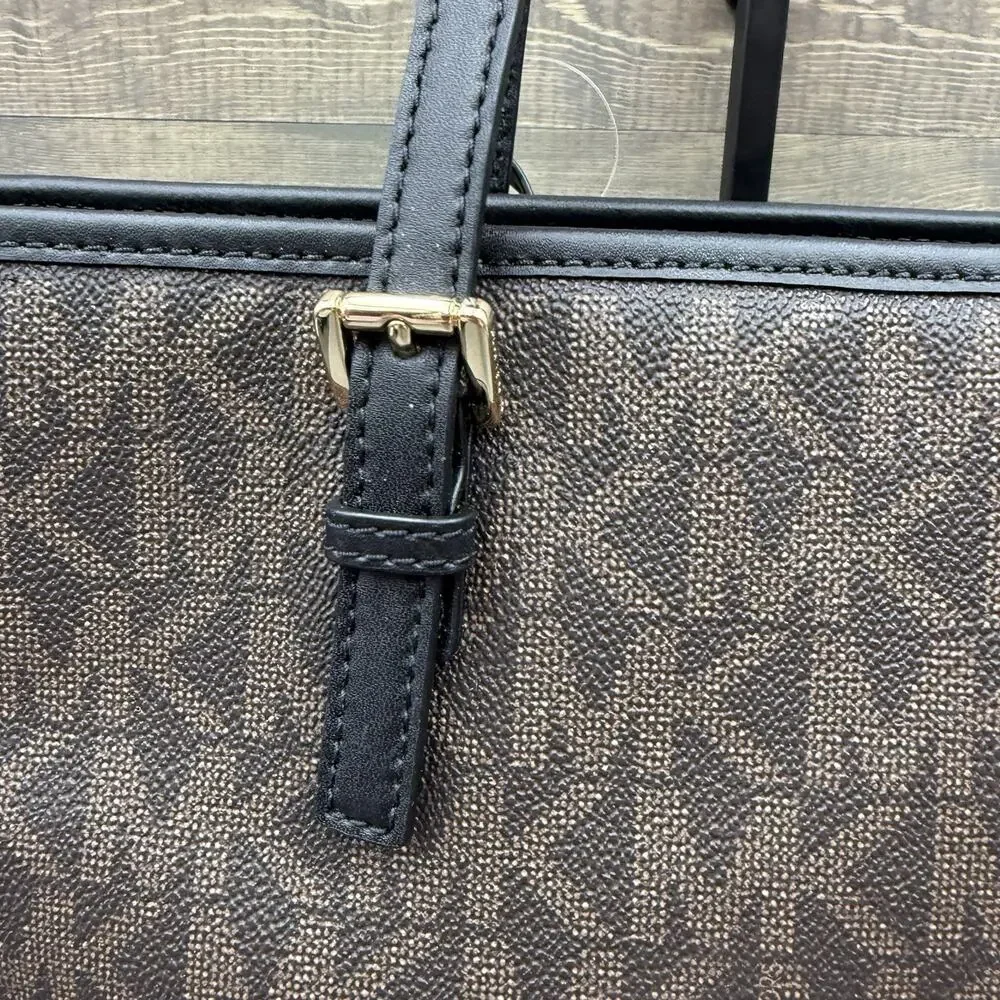 Michael Kors Jet Set Charm Large Brown Black Monogram Tote Bag Shoulder Purse